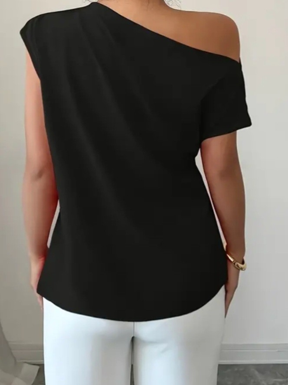 Women’s Asymmetric One-Shoulder Top - Black - Picture 2 of 4